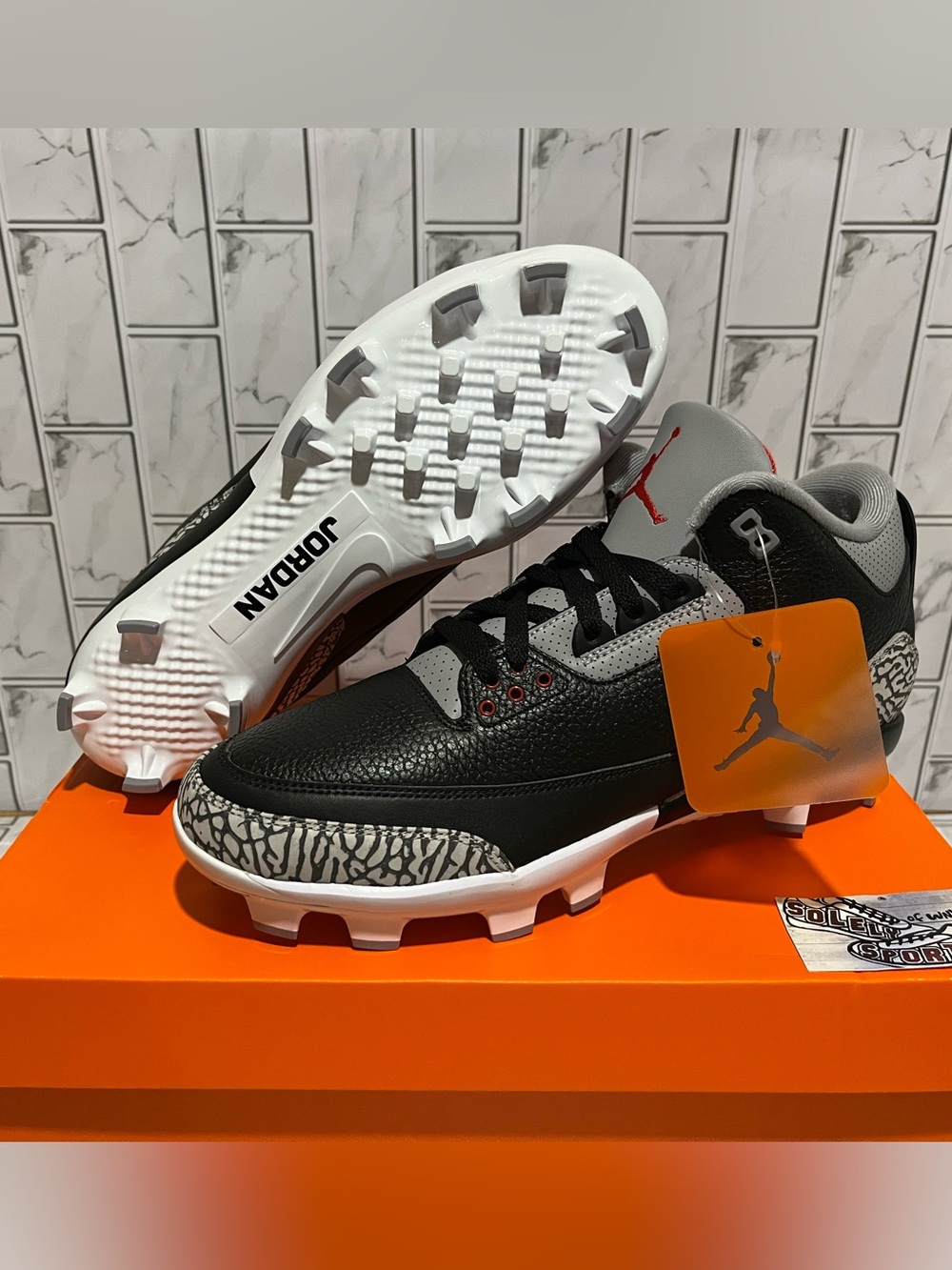 New Nike Air Jordan 3 Retro Black Cement Mid MCS Baseball Cleats Mens 12.5